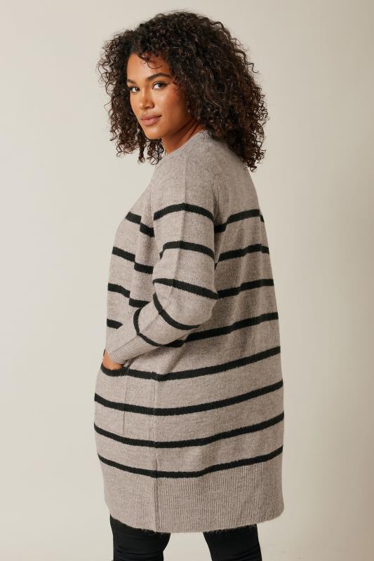 EVANS Plus Size Beige Brown Stripe Knitted Cardigan | Evans 3