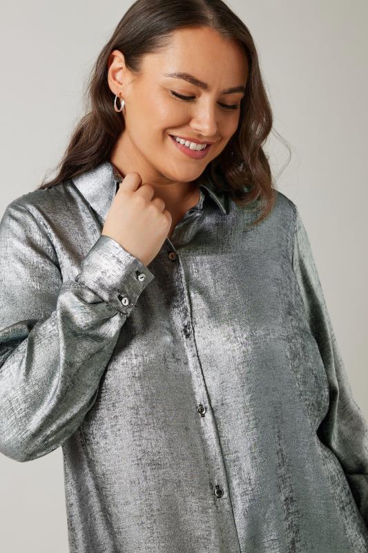 EVANS Plus Size Silver Satin Long Sleeve Shirt | Evans  4