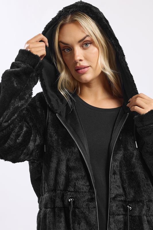 YOURS Plus Size Black Faux Fur Longline Zip Hoodie | Yours Clothing 4