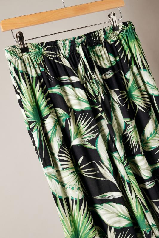 EVANS Plus Size Green Palm Print Wide Leg Trousers | Evans 8