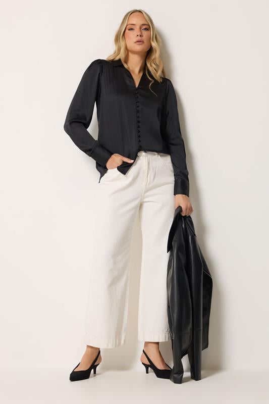 LTS Tall Women's Black Satin Collared Blouse | Long Tall Sally 1