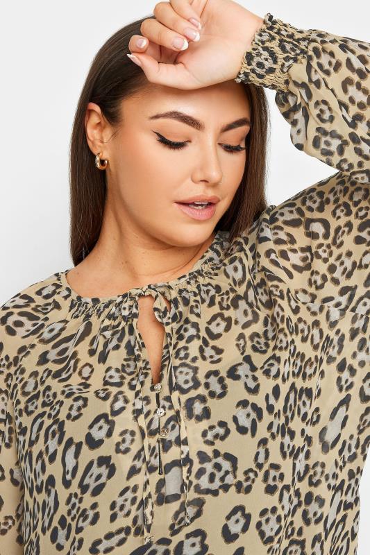 YOURS Plus Size Beige Brown Leopard Print Tie Neck Blouse | Yours Clothing 4