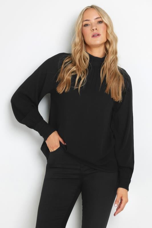 LTS Tall Black High Neck Crinkle Top | Long Tall Sally 1