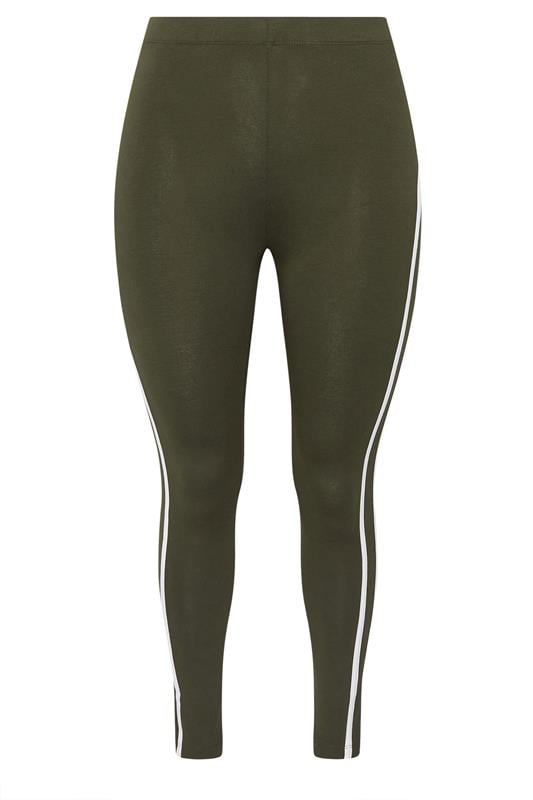 YOURS ACTIVE Plus Size Khaki Green Side Stripe Leggings | Yours Clothing 6