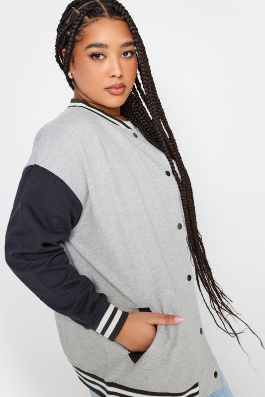 YOURS Plus Size Grey & Navy Blue Bomber Jacket | Yours Clothing 4