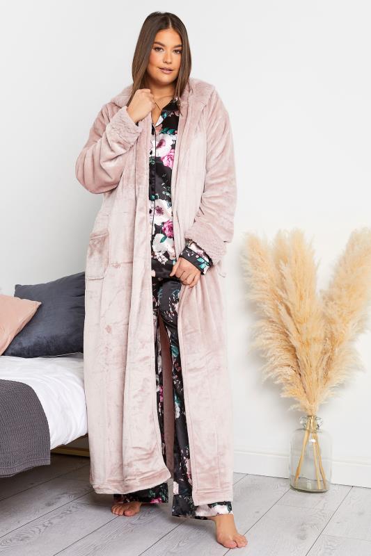 LTS Pink Faux Fur Trim Dressing Gown | Long Tall Sally 5