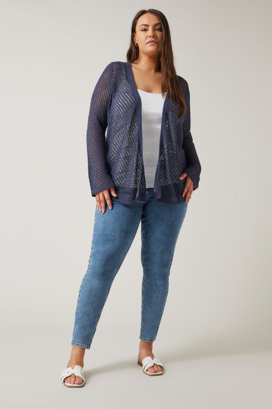 EVANS Plus Size Navy Blue Tape Yarn Cardigan | Evans 1