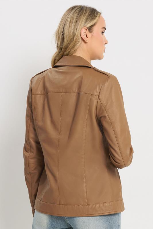 LTS PREMIUM Tall Women's Camel Brown Leather Biker Jacket | Long Tall Sally 4