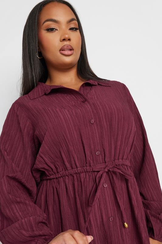 YOURS Plus Size Burgundy Red Textured Stripe Shirt Dress | Yours Clothing 4