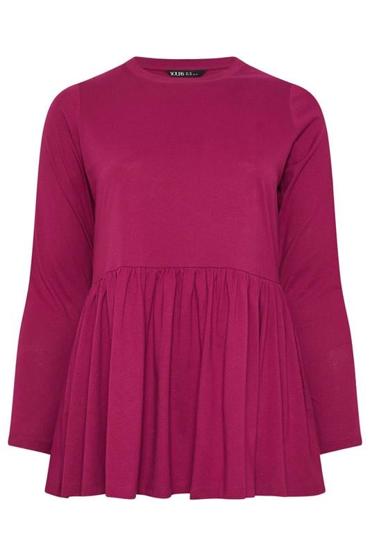 YOURS Plus Size Pink Long Sleeve Peplum Top | Yours Clothing 5