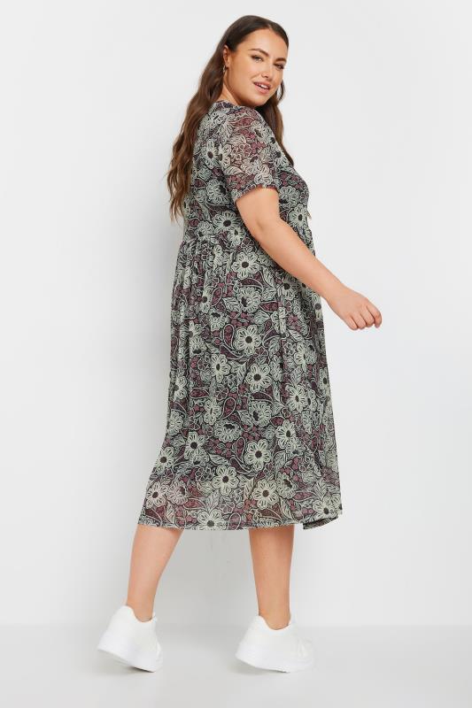 YOURS Plus Size Black Floral Print Mesh Midaxi Dress | Yours Clothing 3