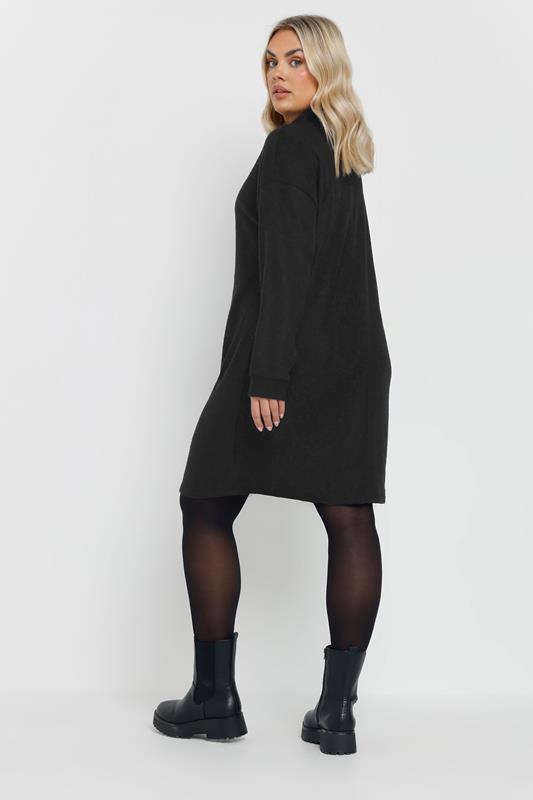 YOURS Plus Size Black Zip Neck Ribbed Jumper Dress | Yours Clothing 3
