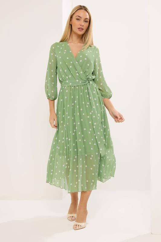  STAR Green Polka Dot Pleated Dress