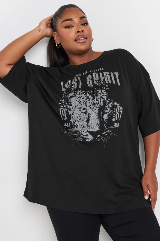 YOURS Plus Size Black 'Lost Spirit' Slogan Boxy T-Shirt | Yours Clothing 1