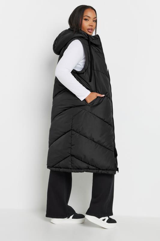 YOURS Curve Reversible Charcoal & Black Quilted Longline Hooded Gilet | Yours Clothing 3