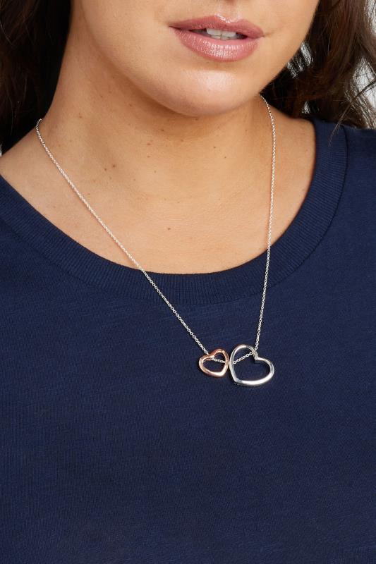 Two Tone Silver & Rose Gold Heart Pendant Necklace | Yours Clothing 1