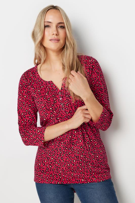 LTS Tall Red Leopard Print Pintuck Button Henley Top | Long Tall Sally 1