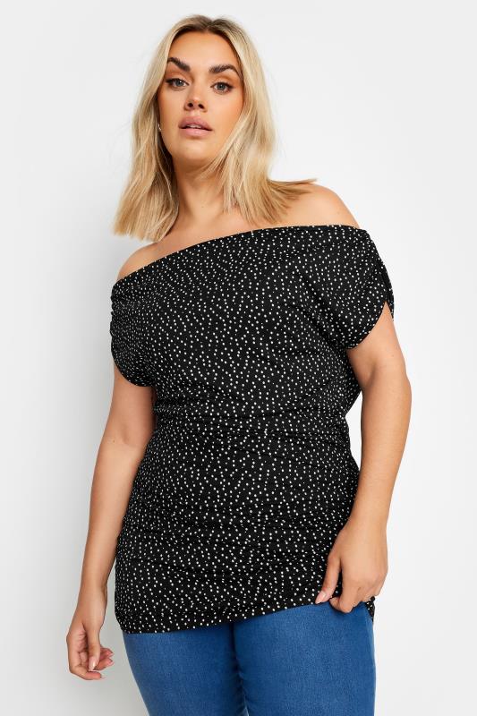 Plus Size  YOURS Curve Black Polka Dot Bardot Top