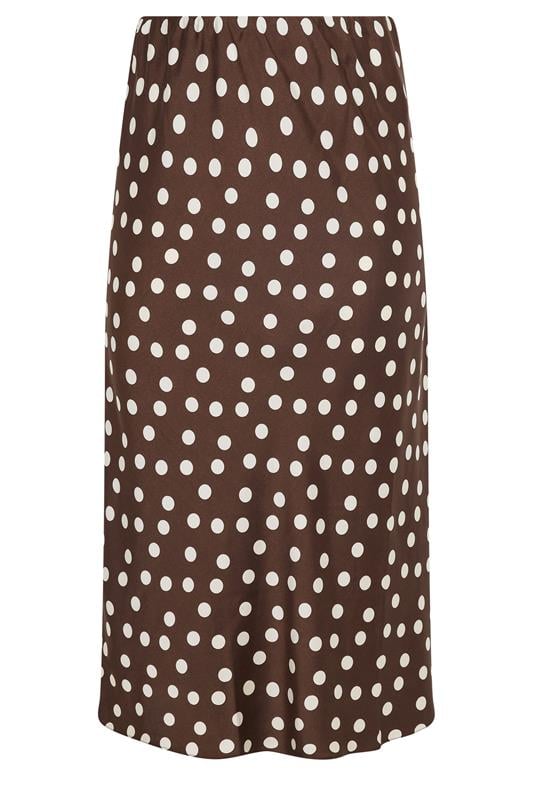 YOURS Plus Size Chocolate Brown Polka Dot Satin Skirt | Yours Clothing 5
