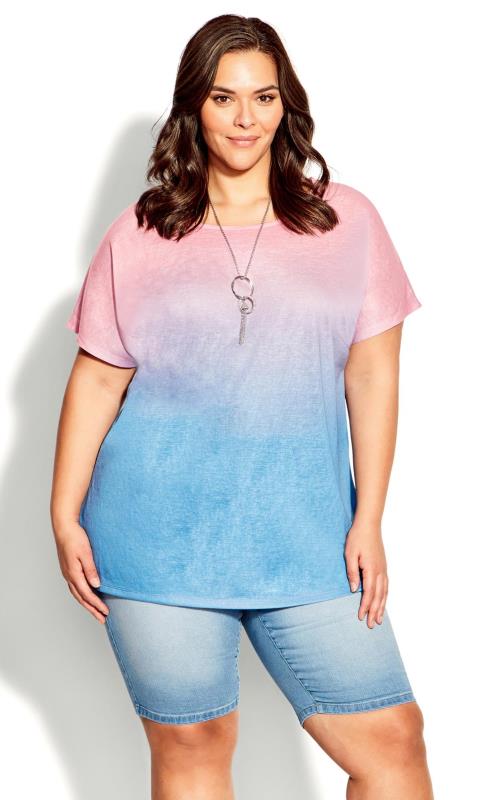 Evans Blue & Pink Ombre Top with Necklace 1