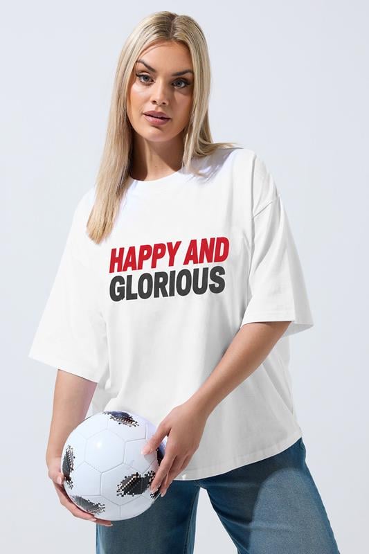 LIMITED COLLECTION Plus Size White 'Happy & Glorious Football Tee | Yours Clothing 1