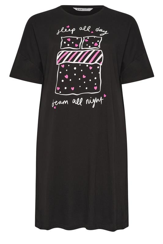 YOURS Plus Size Black 'Sleep All Day' Sleep Tee Nightdress | Yours Clothing 5