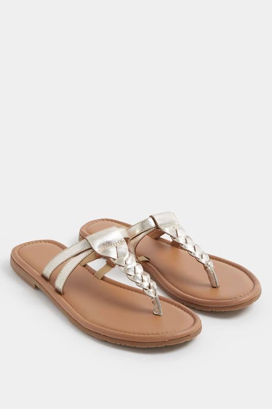  Yours Gold Faux Leather Plaited Sandals In Wide E Fit