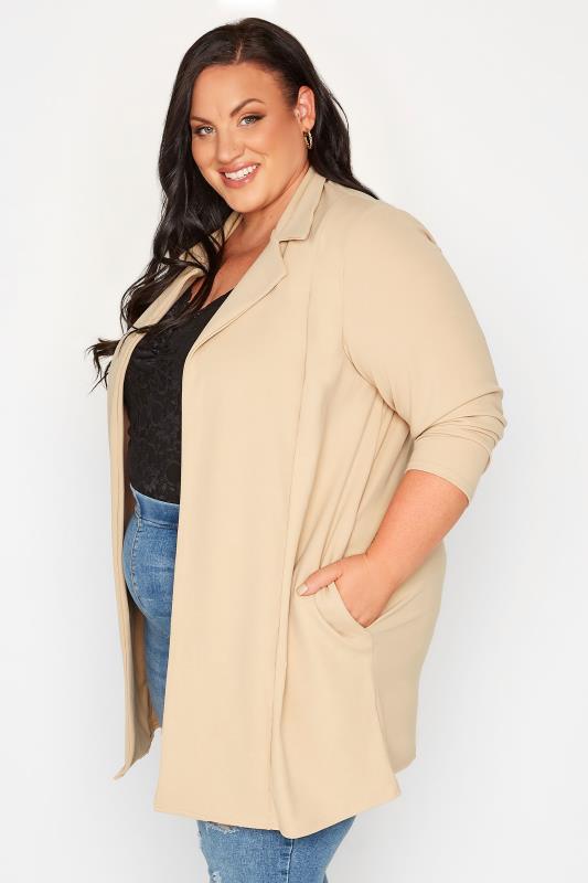 YOURS Curve Plus Size Beige Brown Longline Blazer | Yours Clothing  4