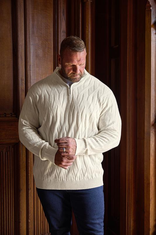 BadRhino Big & Tall Marshmallow Cream Cable Knit Quarter Zip Jumper