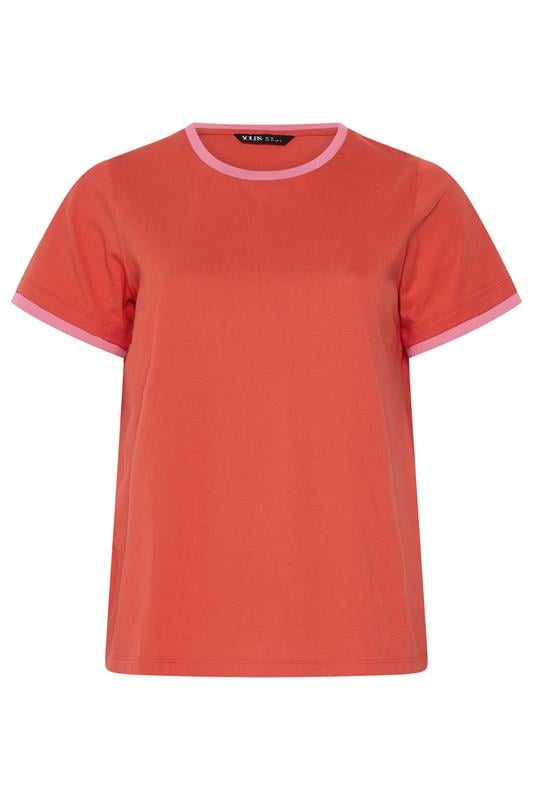 YOURS Plus Size Orange Contrast Trim T-Shirt | Yours Clothing 5