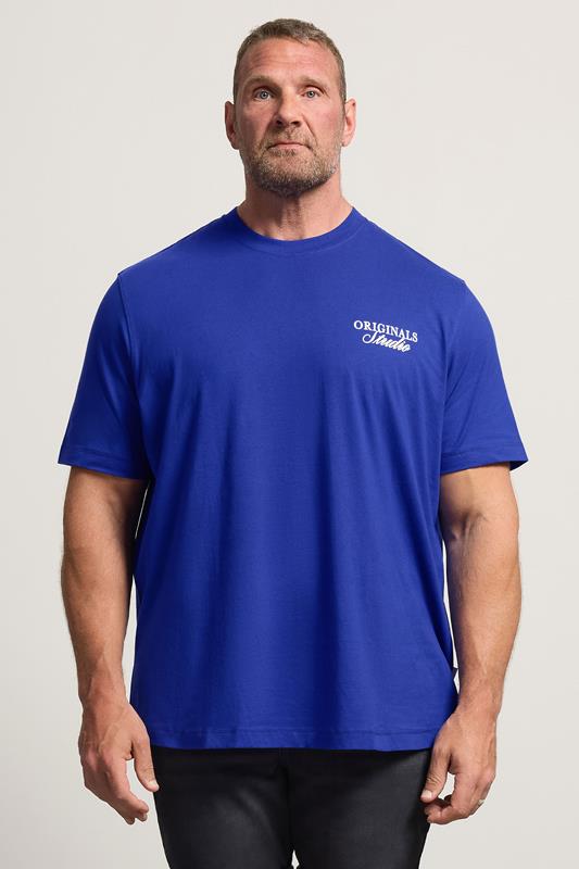 JACK & JONES Big & Tall Blue Crew Neck Back Graphic Tee | BadRhino 1