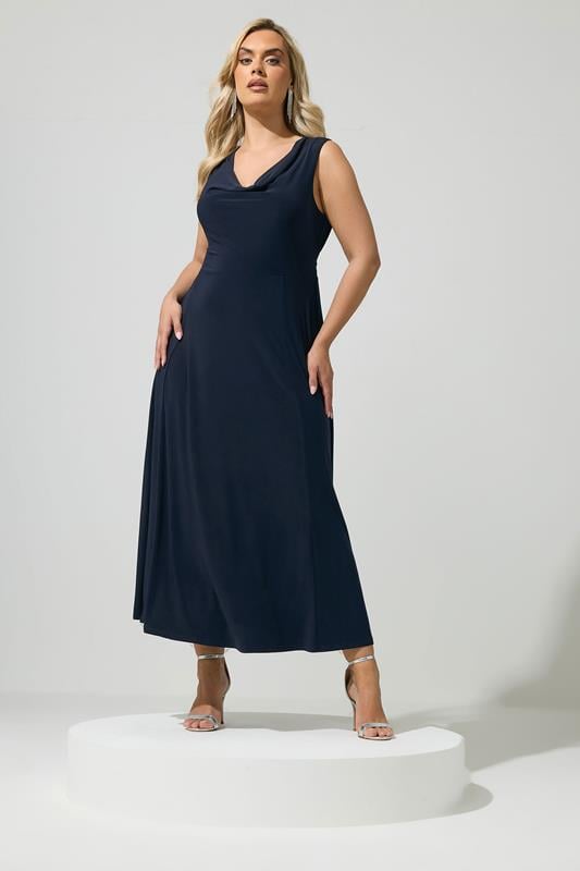 YOURS LONDON Curve Navy Blue Drape Front Maxi Dress