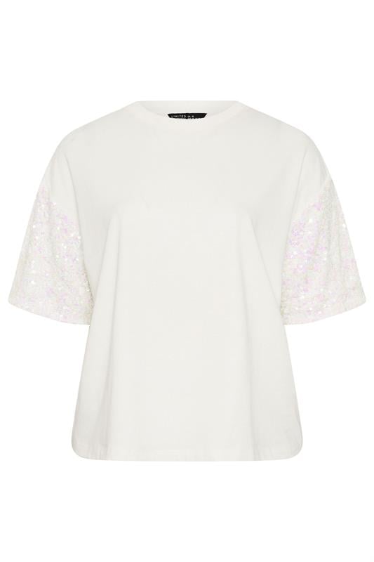LIMITED COLLECTION Plus Size White Sequin Sleeve T-Shirt | Yours Clothing 5