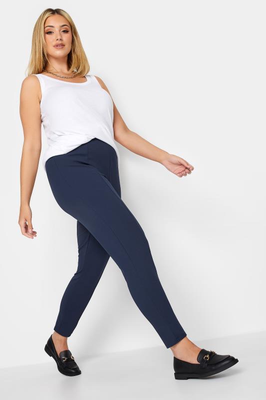 Plus Size Navy Blue Stretch Tapered Trousers | Yours Clothing 2