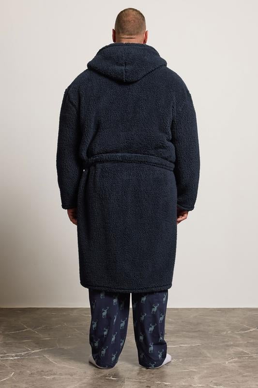 BadRhino Big & Tall Navy Blue Super Soft Borg Dressing Gown | BadRhino 2