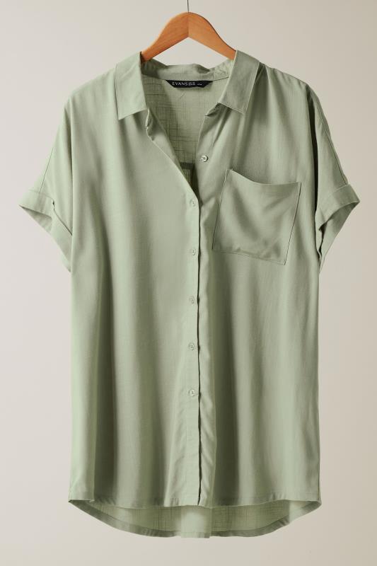EVANS Plus Size Khaki Green Dipped Hem Shirt | Evans  5
