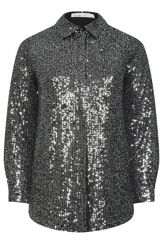 YOURS LONDON Plus Size Silver Sequin Shirt | Yours Clothing 5