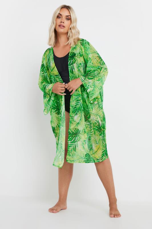 YOURS Plus Size Green Tropical Print Beach Shirt | Yours Clothing 1