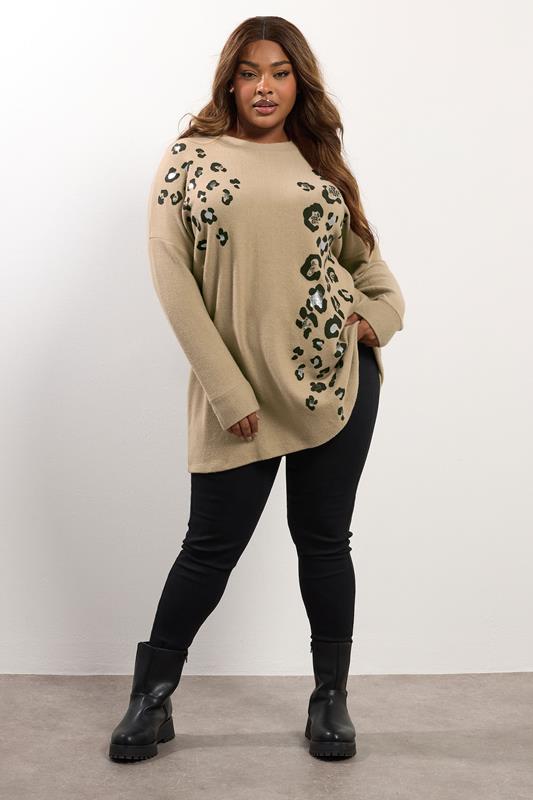 YOURS Plus Size Natural Brown Leopard Soft Touch Jumper | Yours Clothing 1