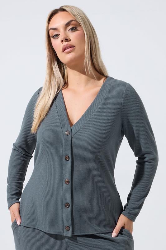  LIMITED COLLECTION Plus Size Grey Ribbed Button Cardigan