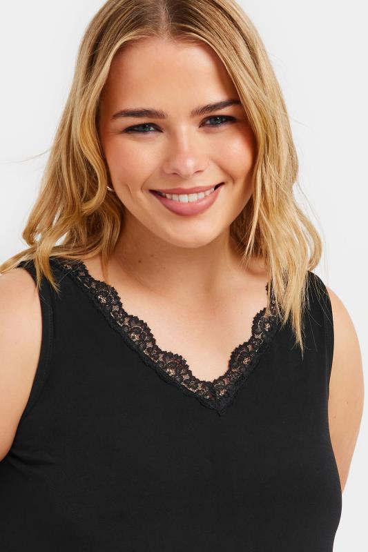 YOURS Plus Size Black Lace Trim Swing Vest Top | Yours Clothing 6