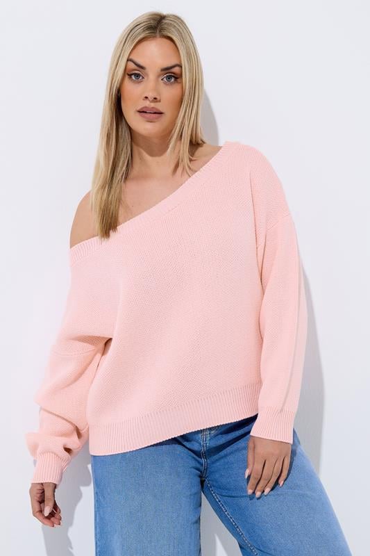 LIMITED COLLECTION Curve Pink  Knitted Off Shoulder Jumper