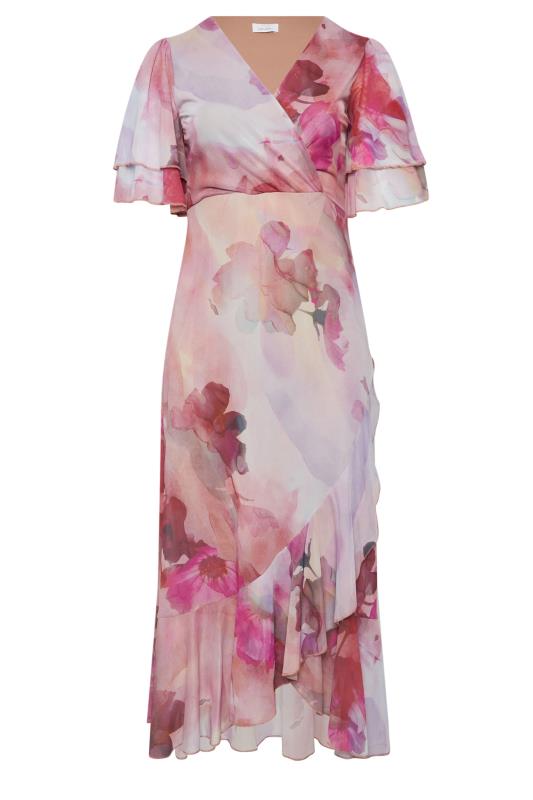 YOURS LONDON Plus Size Pink Abstract Floral Print Wrap Maxi Dress | Yours Clothing 5