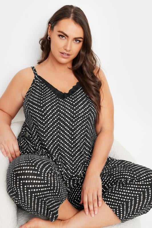 YOURS Plus Size Black Spot Print Pyjama Set | Yours Clothing 1