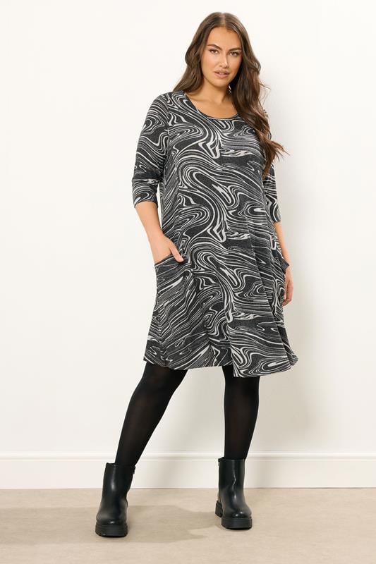  YOURS Curve Grey Abstract Soft Touch Pocket Dress