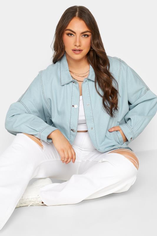 YOURS Curve Plus Size Light Blue Oversized Denim Jacket | Yours Clothing  2