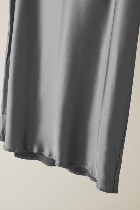 EVANS Plus Size Grey Satin Slip-On Midi Skirt | Evans 6