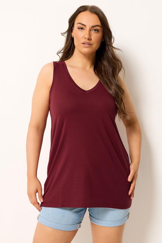 YOURS Plus Size Red V-Neck Vest Top | Yours Clothing 1