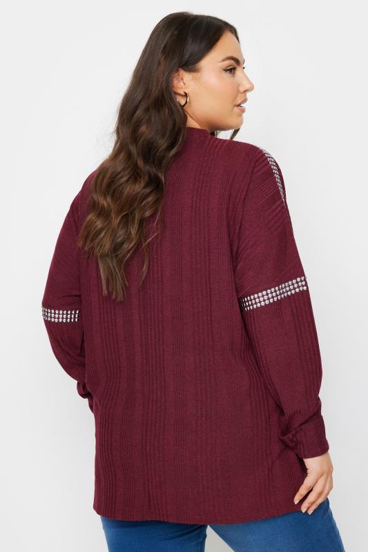 YOURS Plus Size Red Stud Neckline Embellished Jumper | Yours Clothing 3