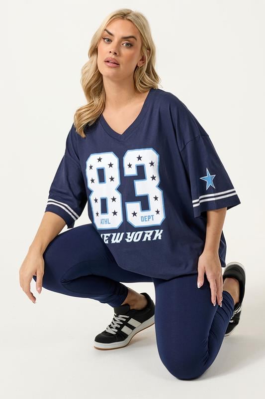 YOURS Plus Size Navy Blue '83 New York' Boxy T-Shirt | Yours Clothing 1